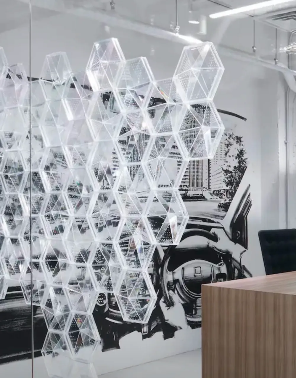 akustična steklena pregrada block šestkotni vzorec